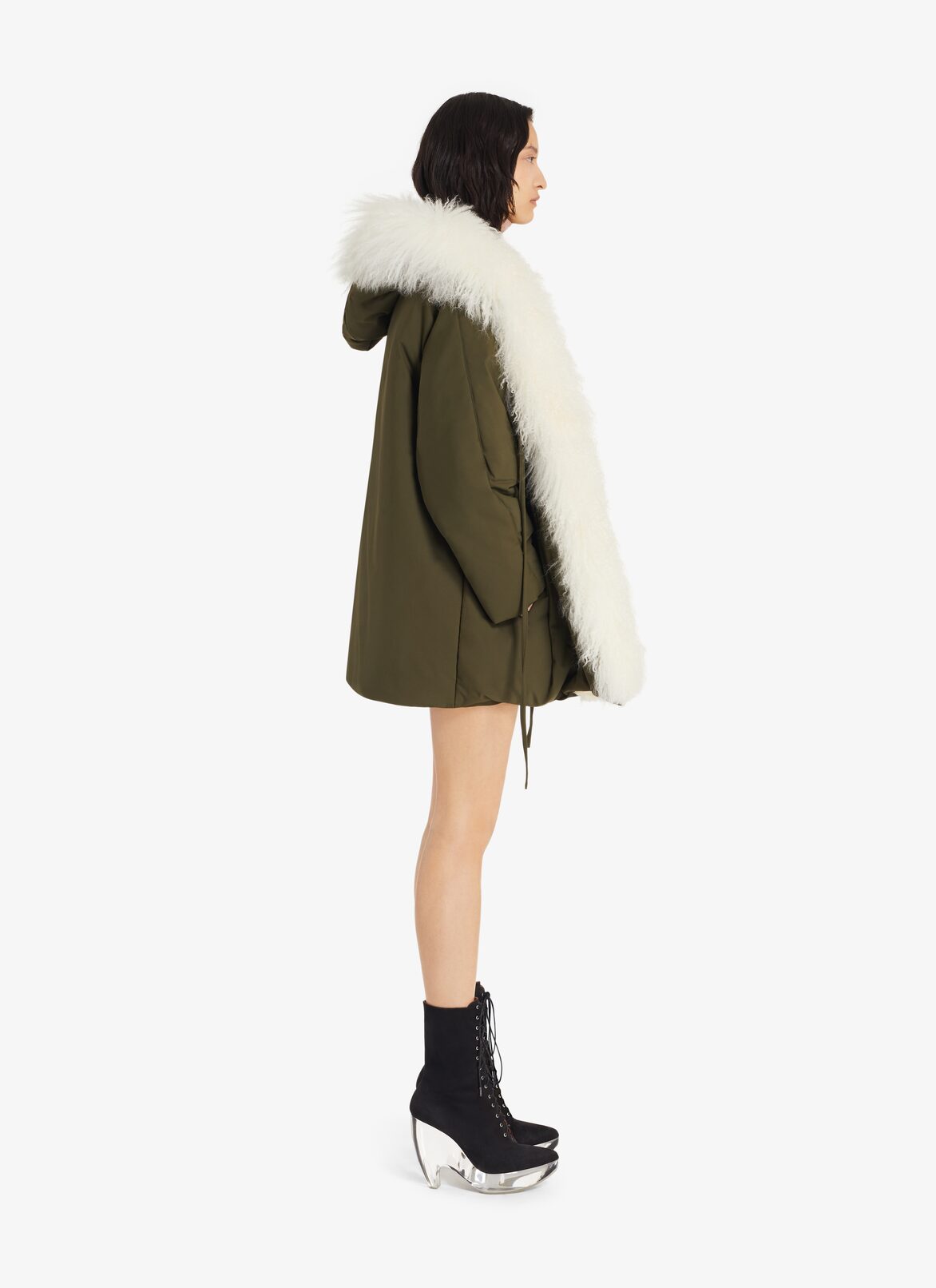 Oversize parka with fur ALAÏA KHAKI OVERSIZE PARKA WITH FUR